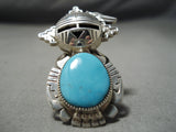 Astonishing Navajo Blue Gem Turquoise Sterling Silver Kachina Ring Native American-Nativo Arts