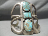 Heavy Towering Vintage Native American Navajo Villa Grove Turquoise Sterling Silver Bracelet Old-Nativo Arts