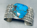Amazing San Felipe Signed Pilot Mountain Turquoise Sterling Silver Huge Bracelet-Nativo Arts
