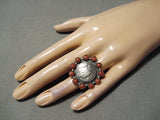 Incredible Native American Navajo Coral Snake Eyes Sterling Silver Ring-Nativo Arts