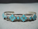 Spectacular Vintage Native American Zuni Blue Gem Turquoise Inlay Sterling Silver Bracelet-Nativo Arts