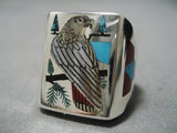 Important Native American Zuni Harlan Coonsis Native American Zuni Sterling Silver Turquoise Coral Ring-Nativo Arts