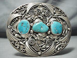 Fantastic Vintage Native American Hopi Blue Gem Turquoise Sterling Silver Buckle-Nativo Arts