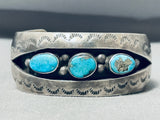 Fabulous Vintage Native American Navajo 3 Kingman Turquoise Sterling Silver Shadowbox Bracelet-Nativo Arts