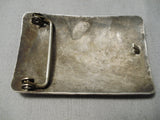 Older Vintage Native American Navajo Hand Tooled Sterling Silver Green Turquoise Buckle Old-Nativo Arts