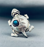 Nel Morton Native American Navajo Old Kingman Turquoise Sterling Silver Turtle Ring-Nativo Arts