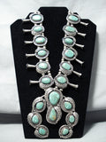 311 Gram Signed Vintage Native American Navajo Turquoise Sterling Silver Squash Blossom Necklace-Nativo Arts