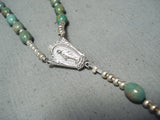 Incredible Native American Navajo Green Turquoise Sterling Silver Rosary Necklace-Nativo Arts