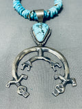 Double Yei Kachina Native American Navajo Turquoise Sterling Silver Naja Necklace-Nativo Arts