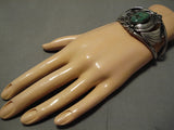 Striking Vintage Native American Navajo Green Turquoise Sterling Silver Bracelet Cuff Old-Nativo Arts