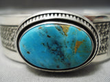 Important Leo Nez Vintage Native American Navajo Turquoise Mountain Sterling Silver Bracelet-Nativo Arts
