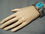 Fabulous Native American Navajo Kingman Turquoise Sterling Silver Bracelet Huge-Nativo Arts