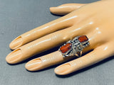 Impressive Native American Navajo Coral Sterling Silver Ring Signed-Nativo Arts