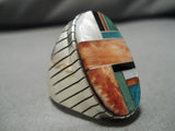 Tremendous Men's Native American Navajo Turquoise Inlay Sterling Silver Ring-Nativo Arts