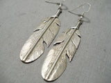 Stunning Vintage Navajo Sterling Silver Feather Earrings Native American-Nativo Arts