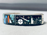 Comet Native American Navajo Vintage Turquoise Sterling Silver Inlay Bracelet Cuff-Nativo Arts