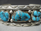Chunky Vintage Native American Navajo Spiderweb Turquoise Nugget Sterling Silver Bracelet-Nativo Arts