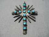 Wonderful Vintage Native American Navajo Turquoise Cross Sterling Silver Pendant Old-Nativo Arts