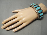 Opulent Vintage Native American Navajo Turquoise Sterling Silver Heavy Bracelet Old-Nativo Arts