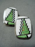 Tommy Jackson Vintage Native American Navajo Gaspeite Sterling Silver Inlay Earrings-Nativo Arts