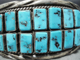 Important Vintage Native American Navajo Square Cut Turquoise Sterling Silver Bracelet Old-Nativo Arts