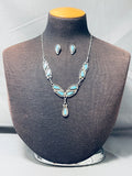 Native American Luminous Vintage Zuni Blue Gem Turquoise Sterling Silver Necklace & Earring Set-Nativo Arts