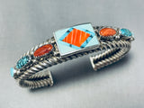 Important Vintage Native American Navajo Ray Tracey Turquoise Sterling Silver Wire Bracelet-Nativo Arts