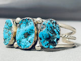 Rugged Nugget Vintage Native American Navajo Morenci Turquoise Sterling Silver Bracelet-Nativo Arts