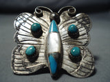 Exceptional Vintage Native American Navajo Turquoise Sterling Silver Butterfly Ring Old-Nativo Arts
