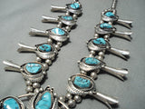 Signed Women's Vintage Native American Navajo Turquoise Sterling Silver Squash Blossom Necklace-Nativo Arts