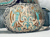 608 Gram Vintage Native American Navajo Turquoise Yei Sterling Silver Concho Belt Old-Nativo Arts