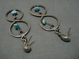 Exceptional Vintage Native American Navajo Turquoise Nugget Sterling Silver Earrings-Nativo Arts