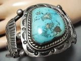 Hefty Thick Vintage Native American Navajo Turquoise Leaf Flank Sterling Silver Bracelet Old-Nativo Arts