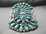 One Of The Biggest Vintage Native American Navajo Teardrop Turquoise Sterling Silver Ring-Nativo Arts