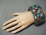 For Large Wrist- Biggest Vintage Native American Navajo Turquoise Eagle Sterling Silver Bracelet-Nativo Arts