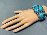 Superb Native American Navajo 3 Godber Turquoise Sterling Silver Huge Bracelet-Nativo Arts