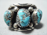 Triple Rare Turquoise Vintage Native American Navajo Sterling Silver Ring Old-Nativo Arts