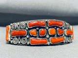 One Of The Most Unique Vintage Native American Navajo Coral Sterling Silver Swirl Bracelet-Nativo Arts
