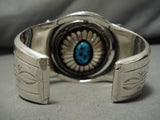 Important Leonard Nez Vintage Native American Navajo Turquoise Sterling Silver Bracelet Old-Nativo Arts