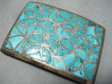 Early Vintage Native American Zuni Turquoise Inlay Sterling Silver Buckle Old-Nativo Arts