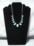 Unforgettable Signed Vintage Native American Navajo Morenci Turquoise Sterling Silver Necklace-Nativo Arts