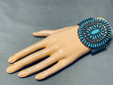 Impressive Vintage Native American Zuni Blue Gem Turquoise Cluster Sterling Silver Huge Bracelet-Nativo Arts
