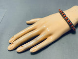 Signed Heavy Native American Navajo Cubed Coral Native American Navajo Sterling Silver Bracelet-Nativo Arts