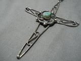 Marvelous Vintage Native American Navajo Cross Pendant Sterling Silver Turquoise Necklace-Nativo Arts