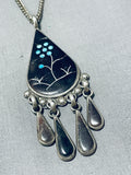 Native American Incredible Vintage Zuni Blue Gem Turquoise & Jet Stone Sterling Silver Necklace-Nativo Arts