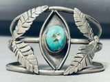 Leaf Protection Vintage Native American Navajo Turquoise Sterling Silver Bracelet Cuff Old-Nativo Arts
