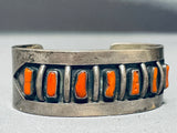 Quality Vintage Native American Navajo Authentic Coral Sterling Silver Bracelet-Nativo Arts