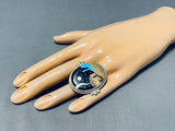 Dynamic Native American Navajo Turquoise Sterling Silver Ring Signed Calvin Desson-Nativo Arts