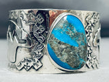 Superb San Felipe Old Kingman Turquoise Sterling Silver Bear Bracelet-Nativo Arts