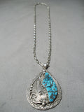 Museum Vintage Native American Navajo Turquoise Inlay Sterling Silver Leaf Necklace-Nativo Arts